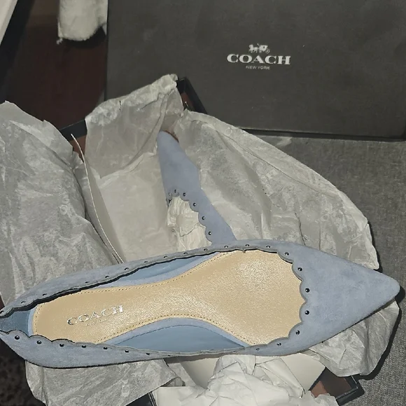 Coach Women's Light Blue Scalloped Loafers - Picture 7 of 11